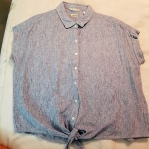 Weatherproof Vintage Button Up Tie Bottom Blouse